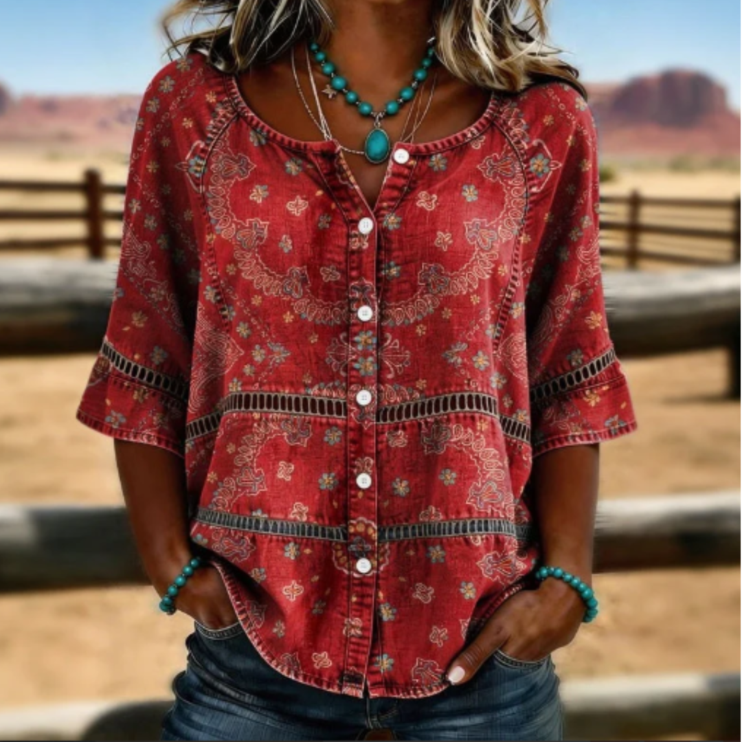Blusa vintage con estampado étnico