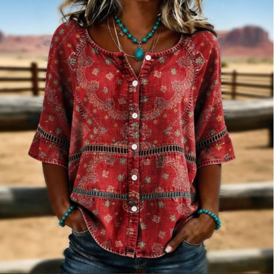 Blusa vintage con estampado étnico